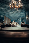 An elegant dining area with intricate wall designs.