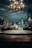 An elegant dining area with a sophisticated design, featuring plush chairs and round tables set against a backdrop of ornate columns and a coffered ceiling. The warm lighting from the chandelier enhances the luxurious ambiance.