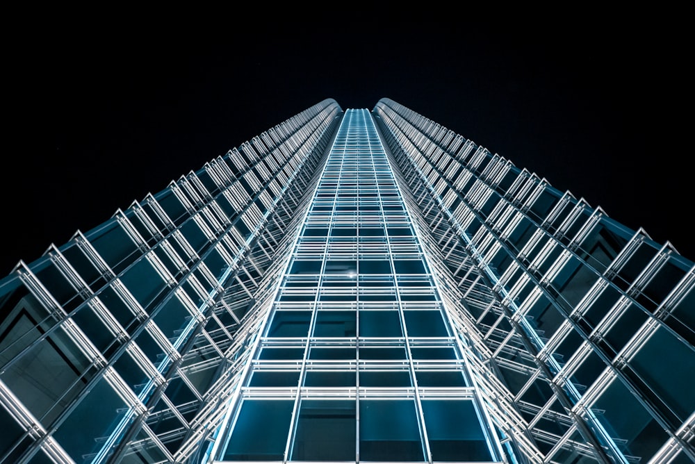 low angle photography of glass building