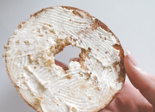 Bagel and cream cheese with film edit. 