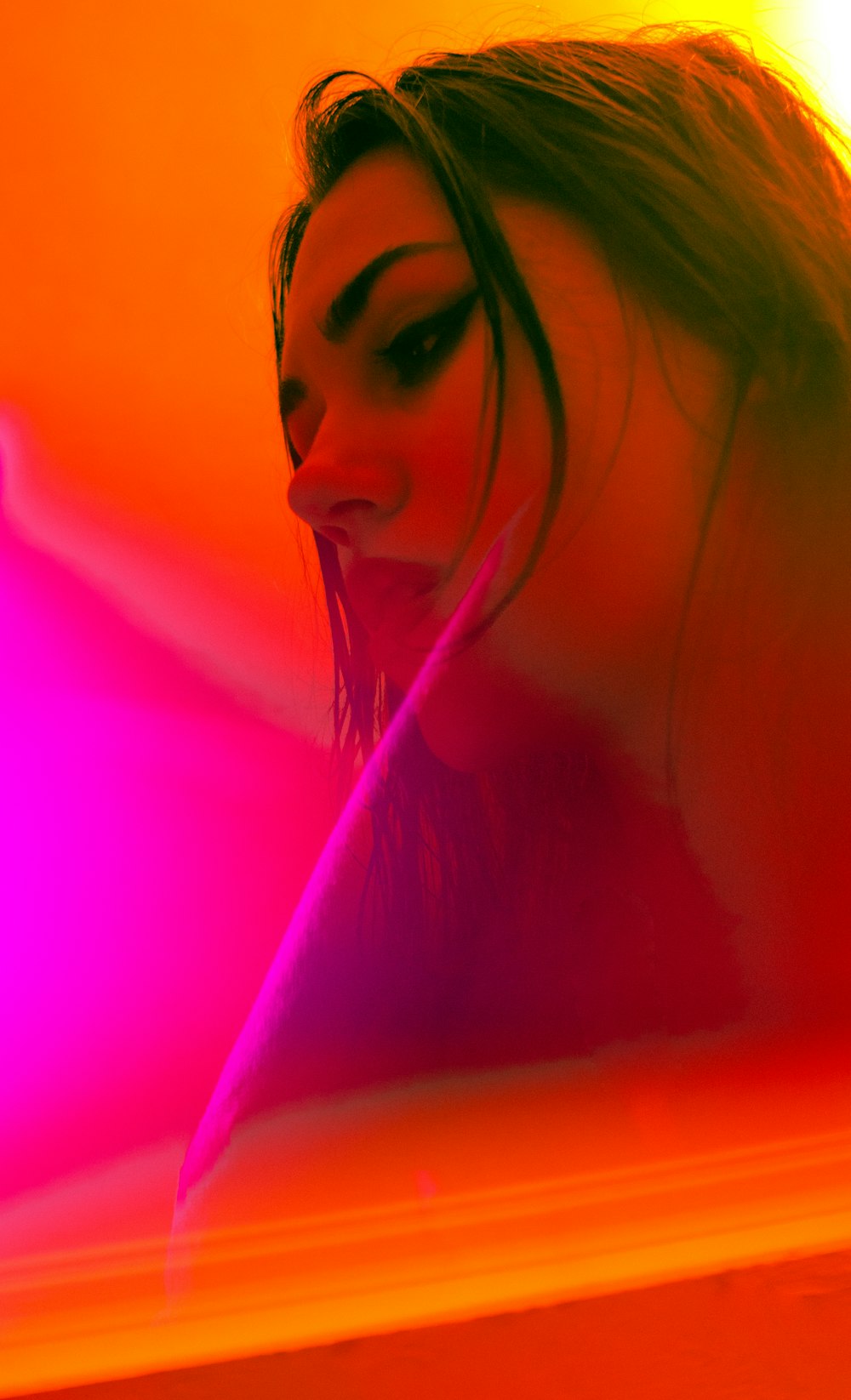 woman with pink light effect