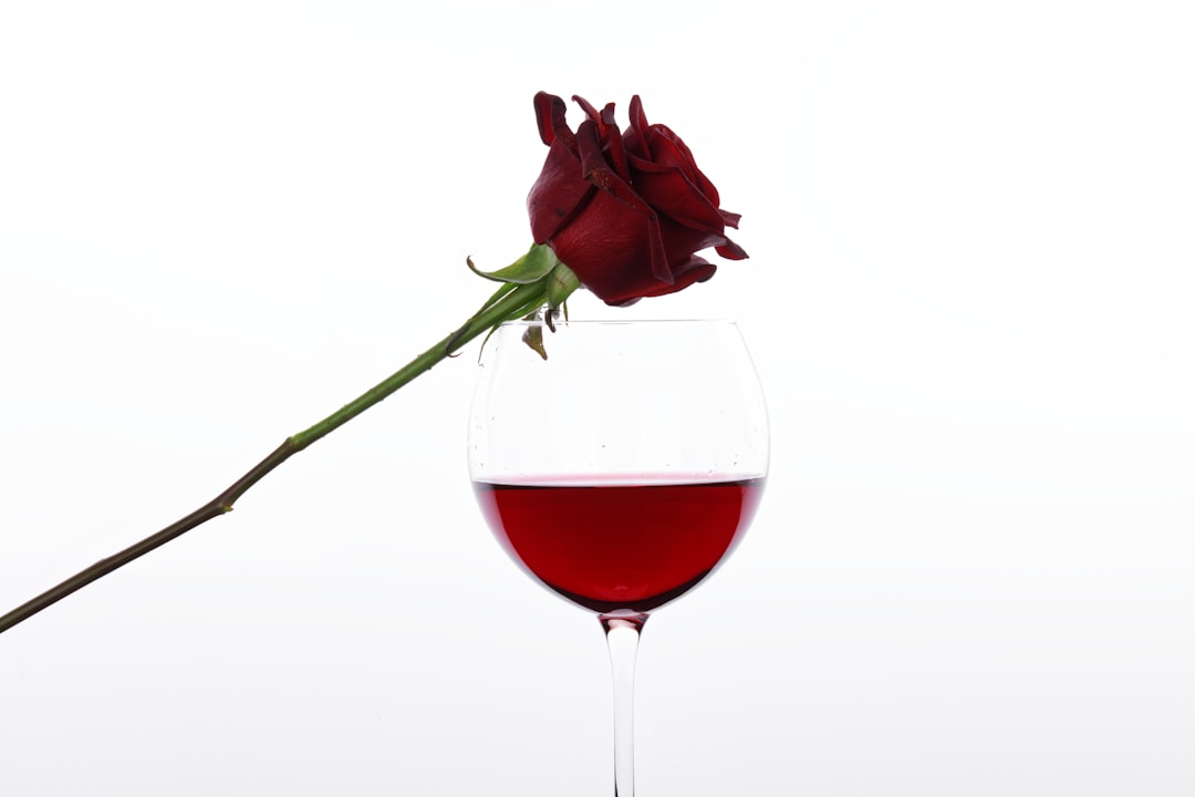 red rose in clear wine glass