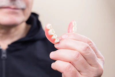 Removable prosthesis fitting session showing patient comfort and attentive care.