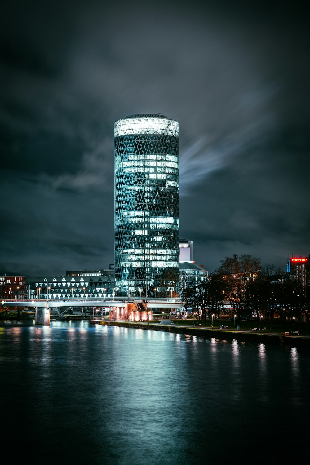 city skyline during night time