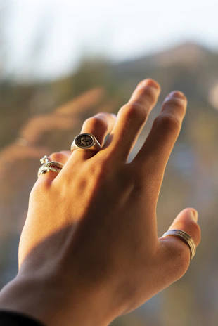 person wearing silver and black ring