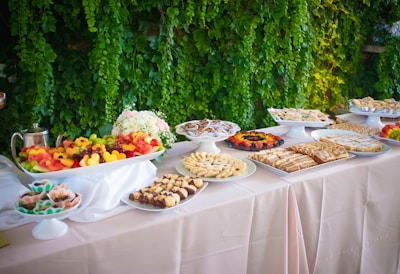 assorted foods on white table