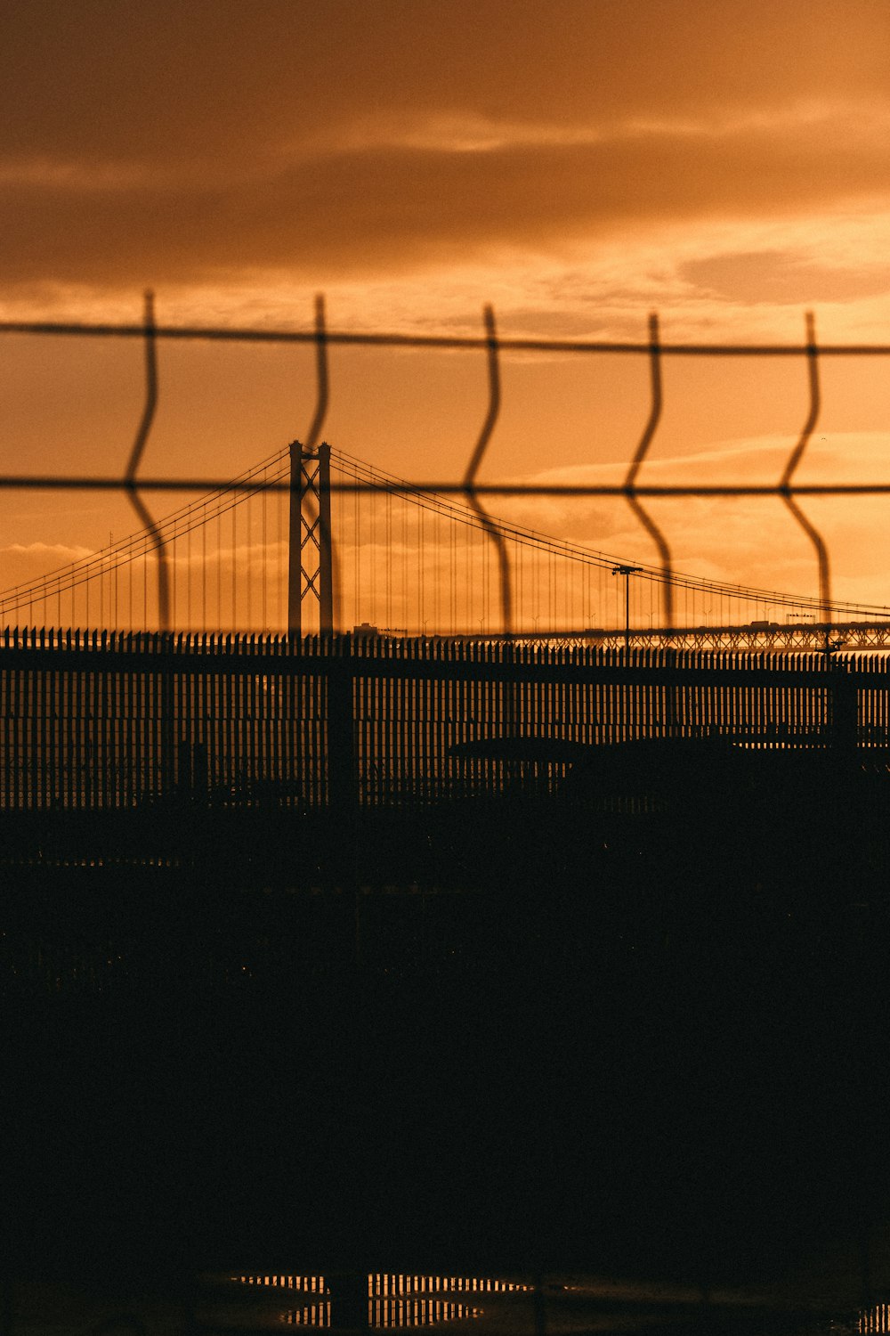 silhouette of metal fence during sunset