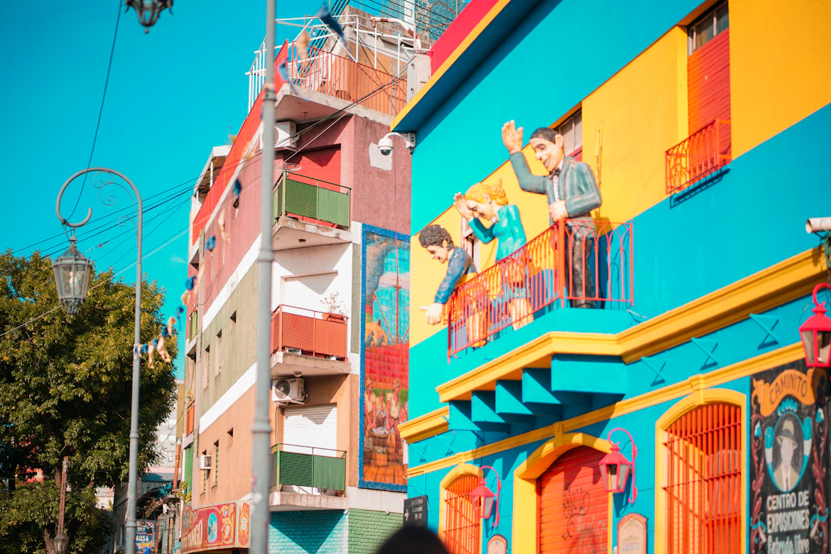 Brightly colored corrugated metal houses in La Boca