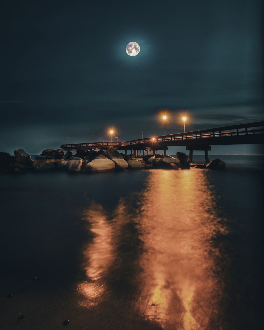 bridge over body of water during night time