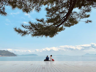 person sitting on white snow covered ground near body of water during daytime