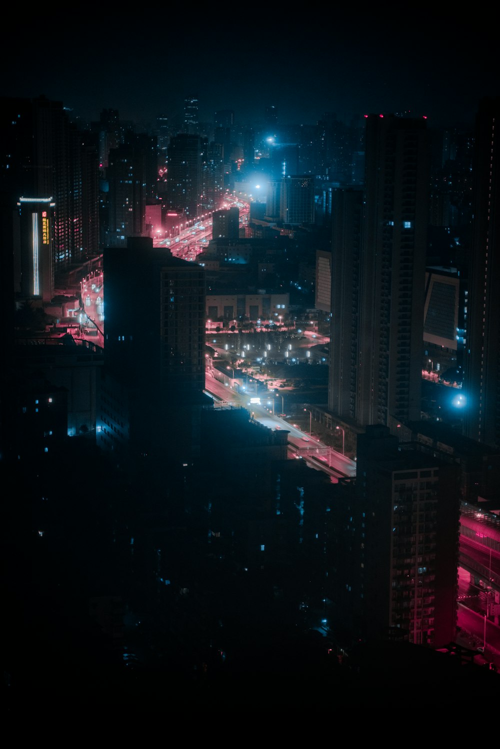 high rise buildings during night time