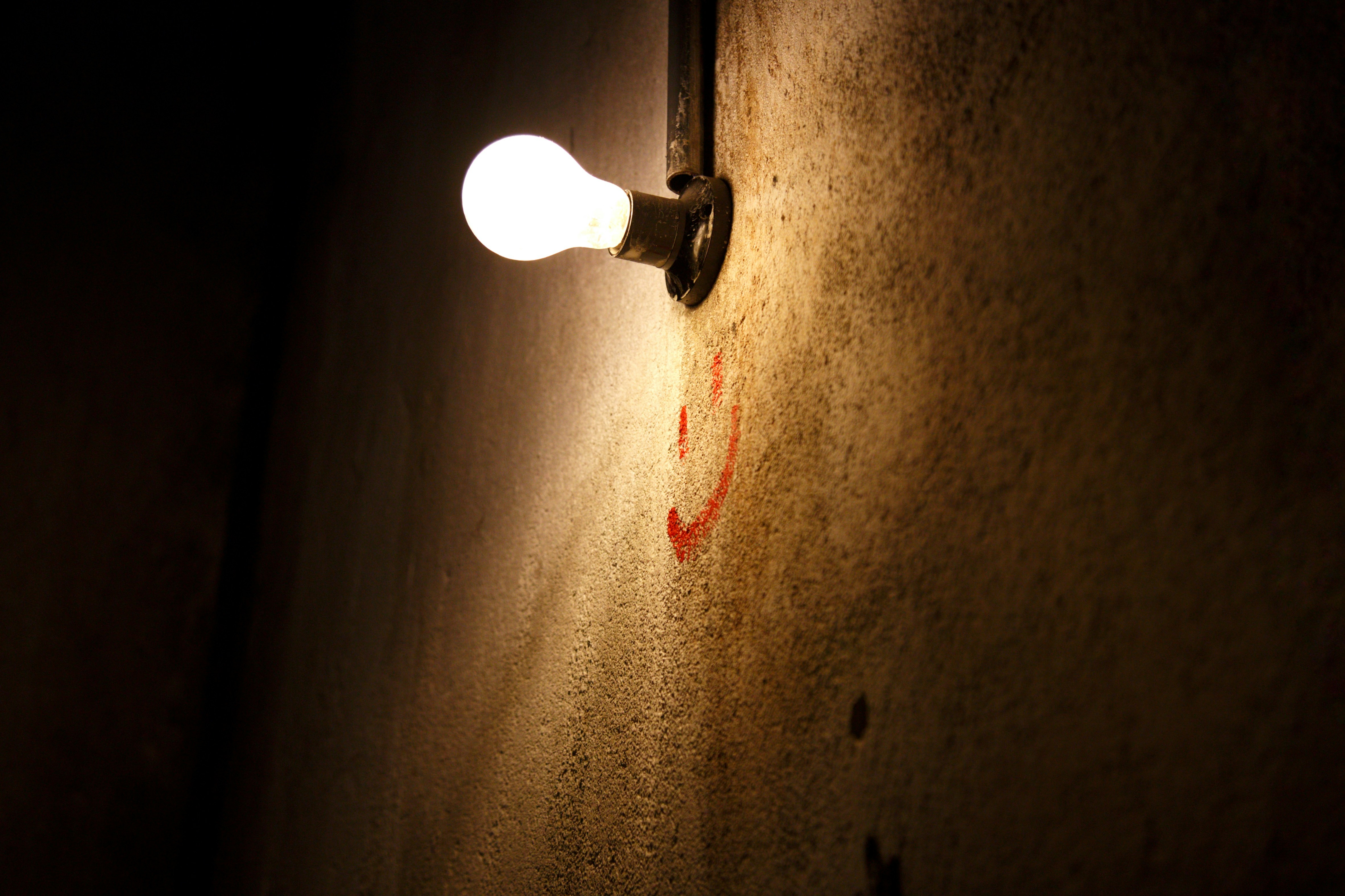 white light bulb on brown wooden surface