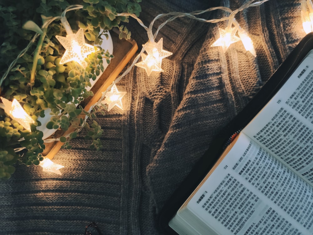 white flowers on book page