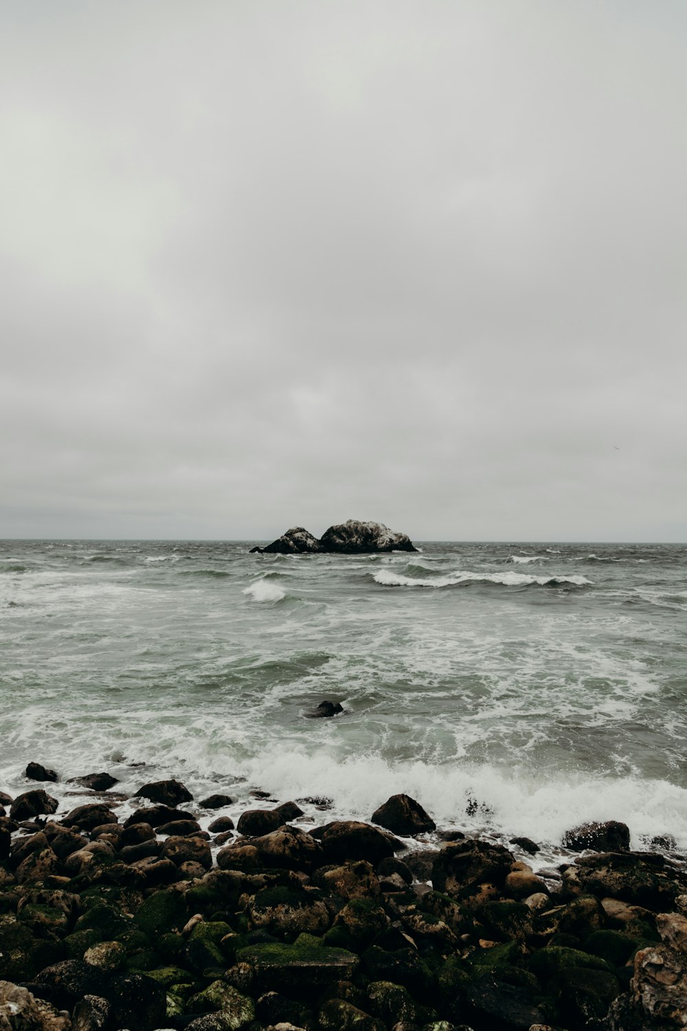 rocky shore under cloudy sky during daytime