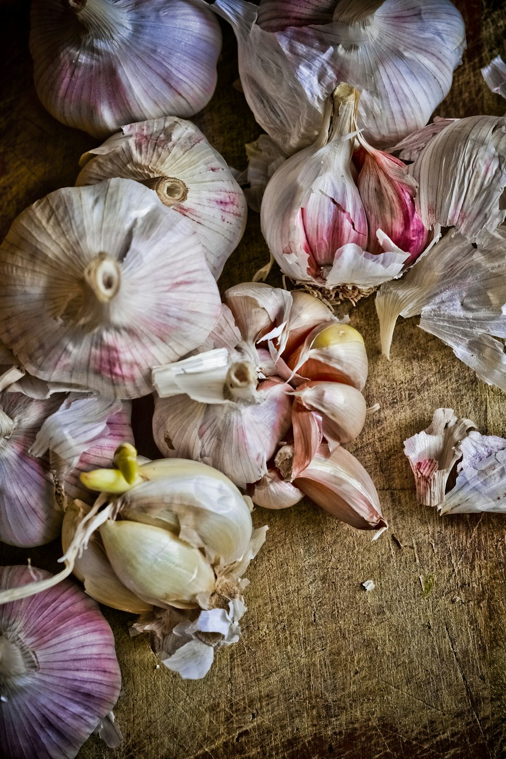 white garlic on brown soil