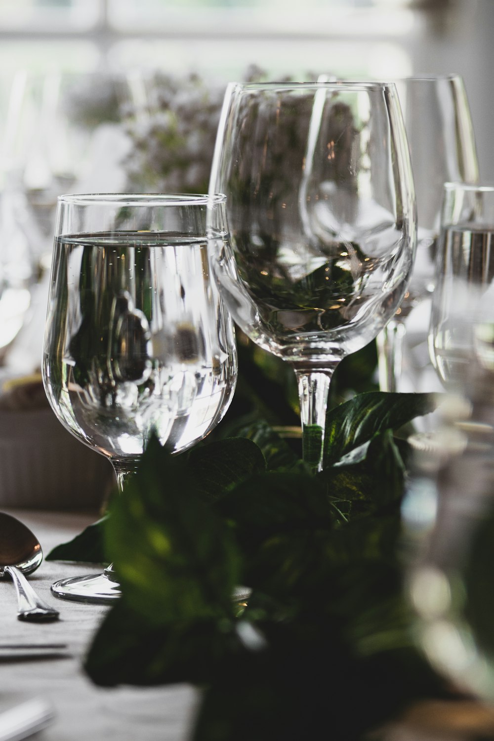 clear wine glass on table