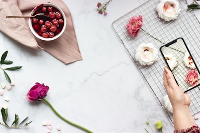 white and pink roses on white ceramic plate cesar chavez day google meet background