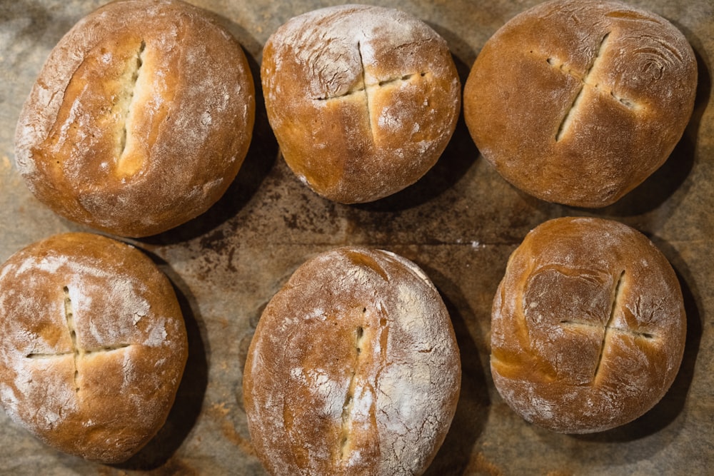 brown bread on gray surface