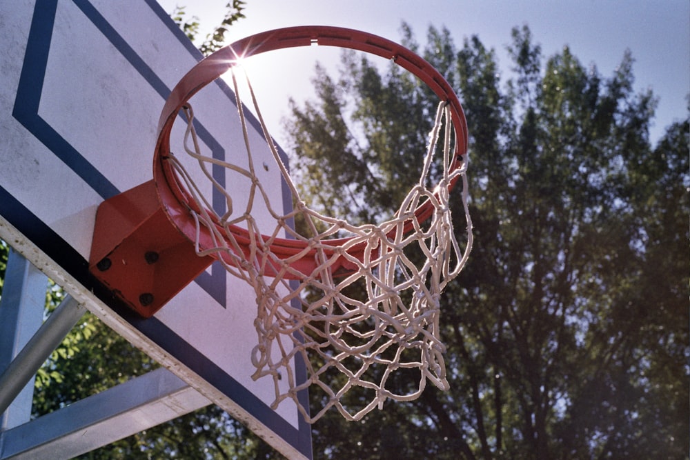 white and red basketball hoop