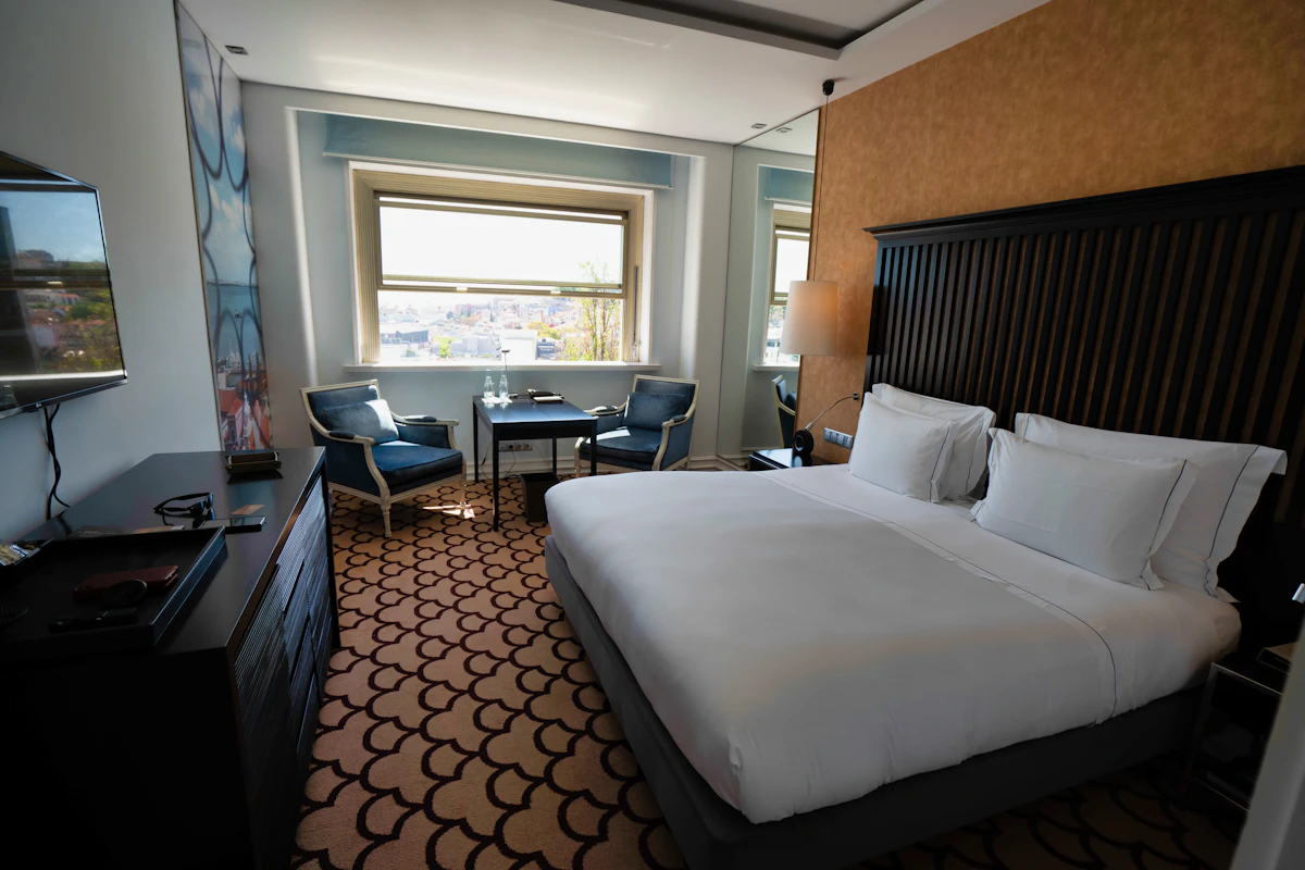 Cozy budget hotel room with essential amenities and clean design