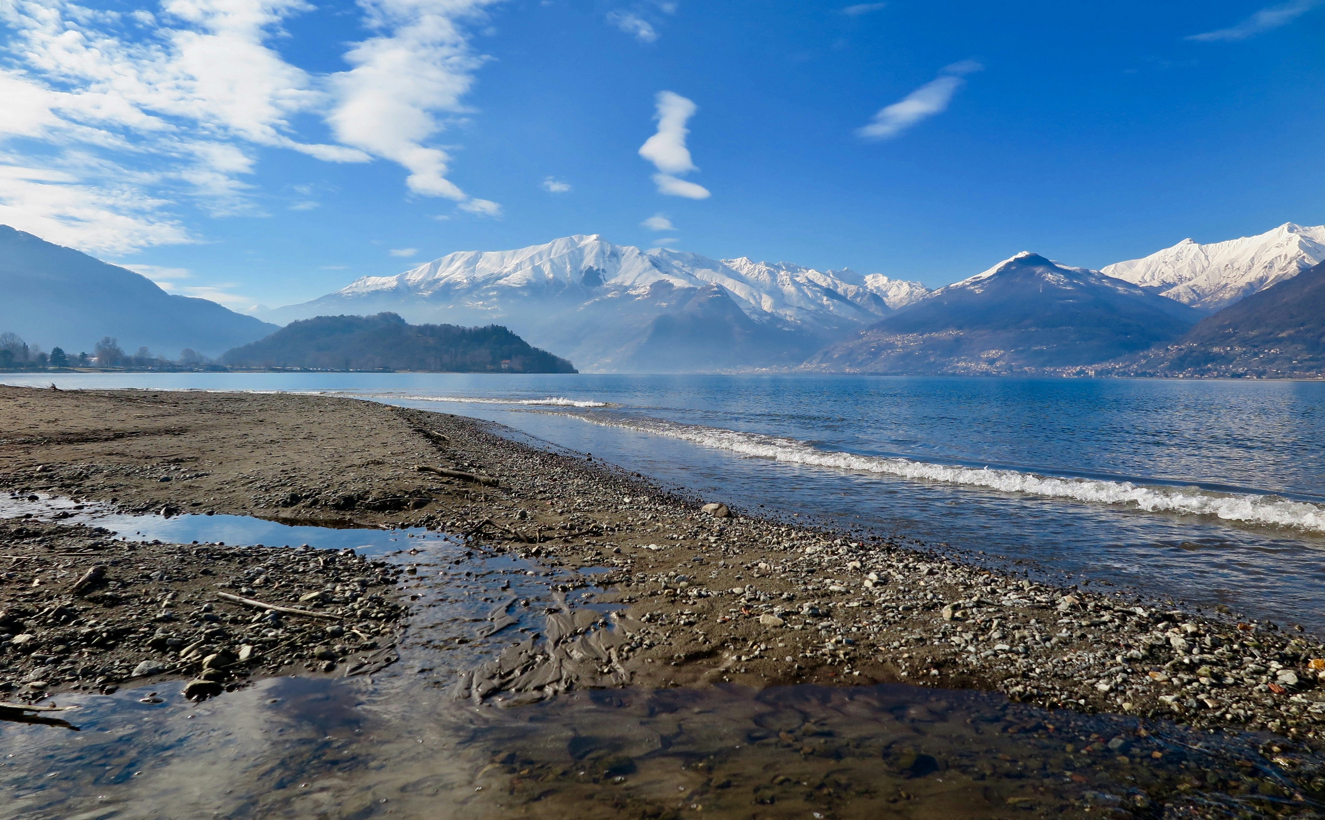 white and blue sky over the lake