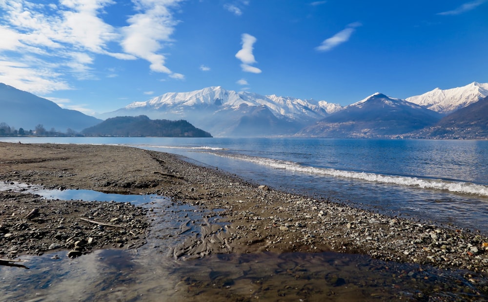 white and blue sky over the lake