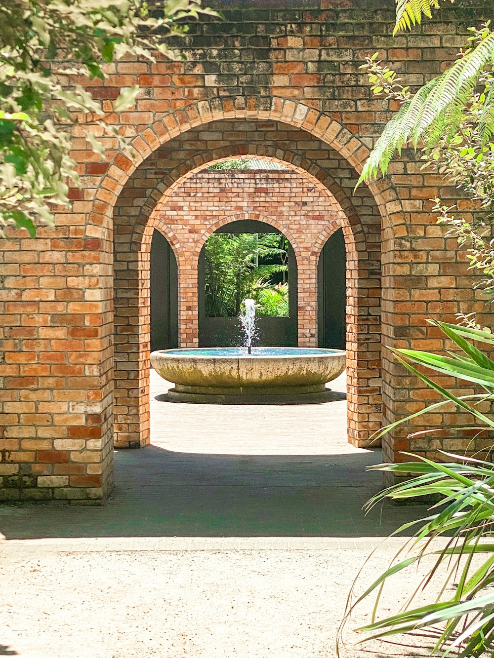 brown brick wall with green plants