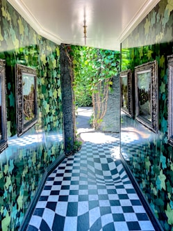 green and white tiled floor