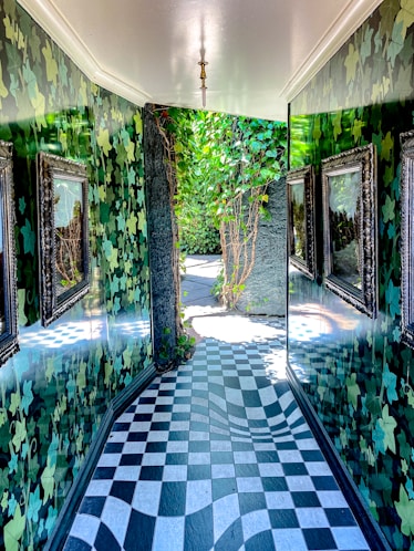 green and white tiled floor