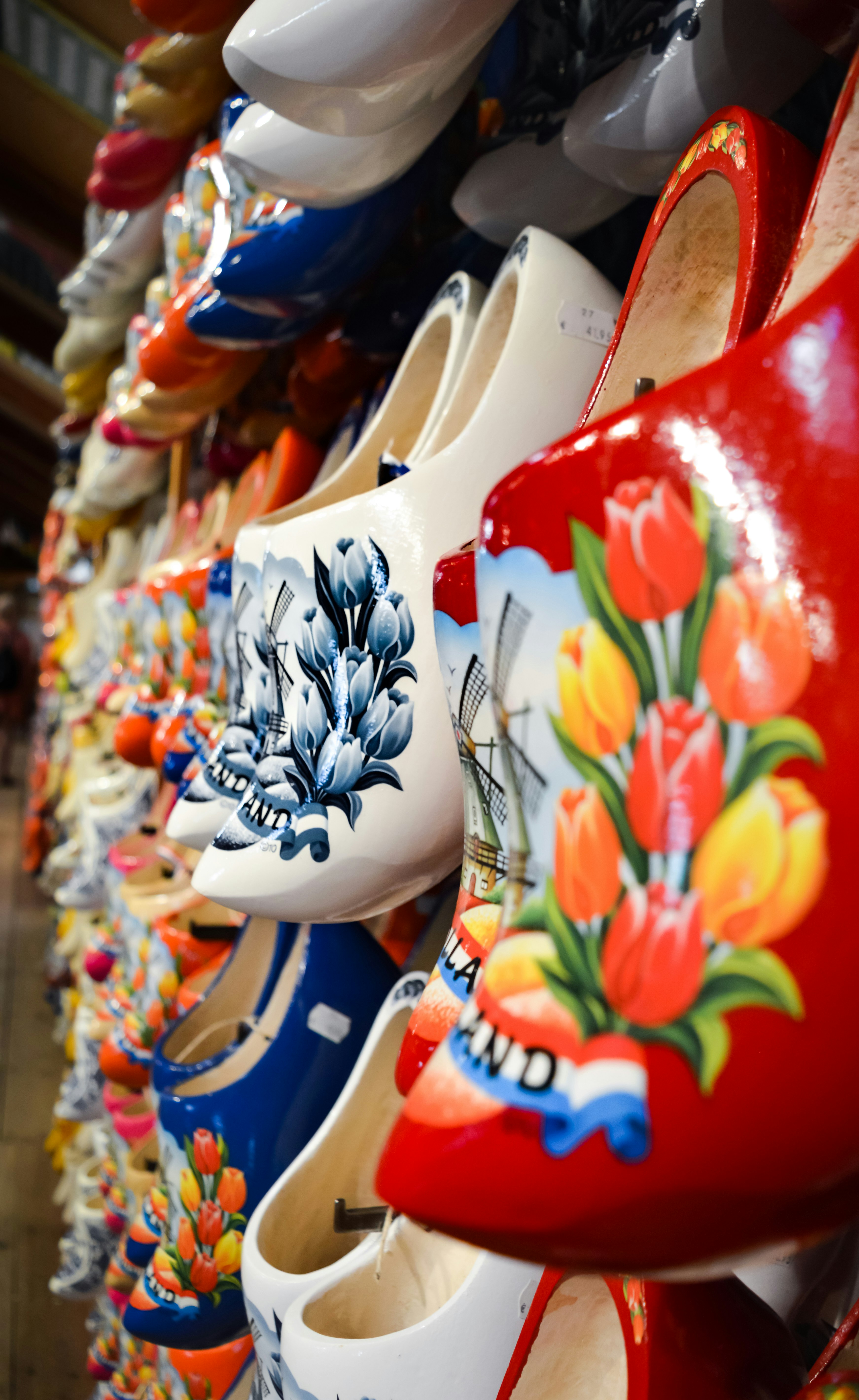 Traditional colorful Dutch wood clogs in a Souvenir shop in Zaanse Schans