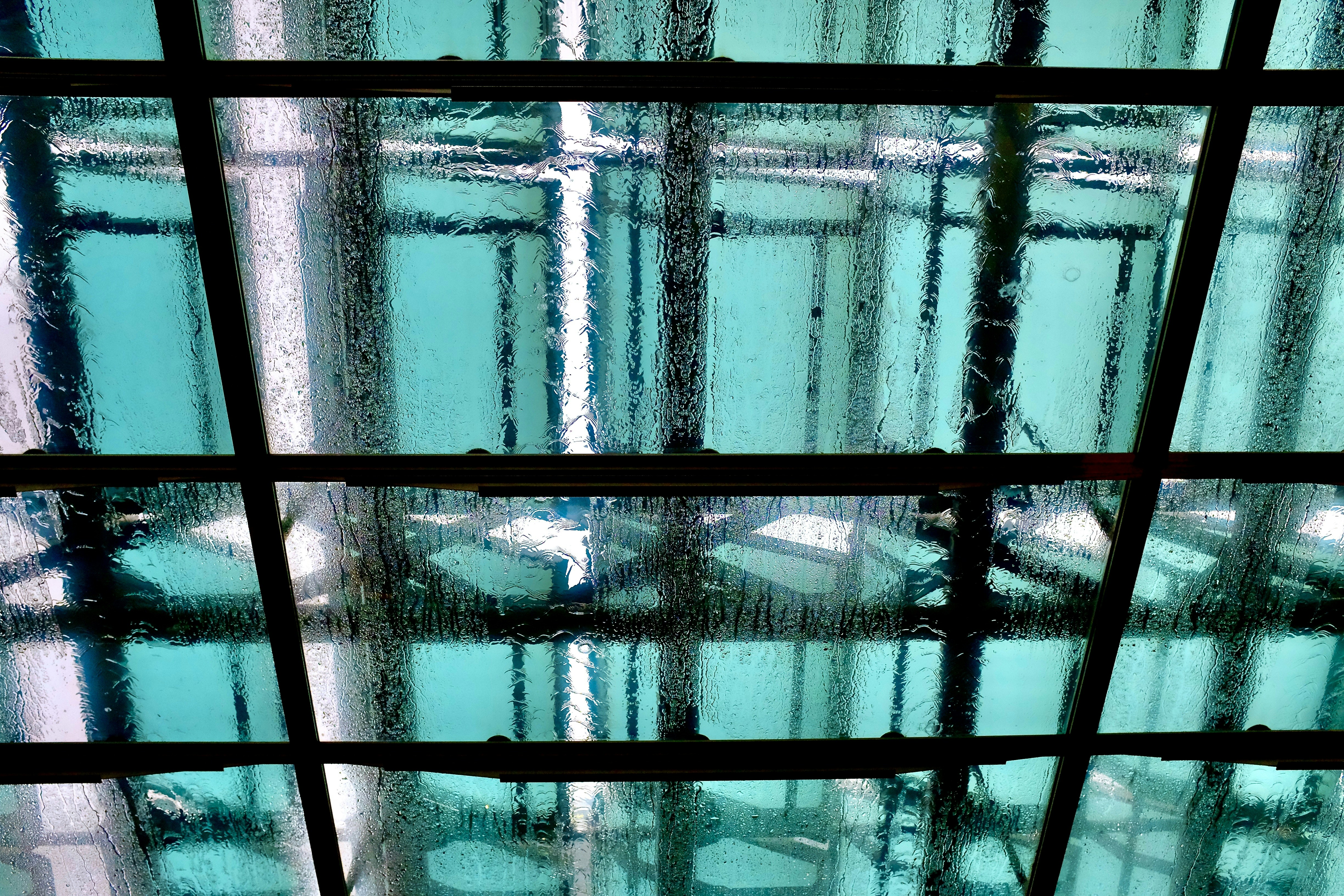 red metal frame with glass window