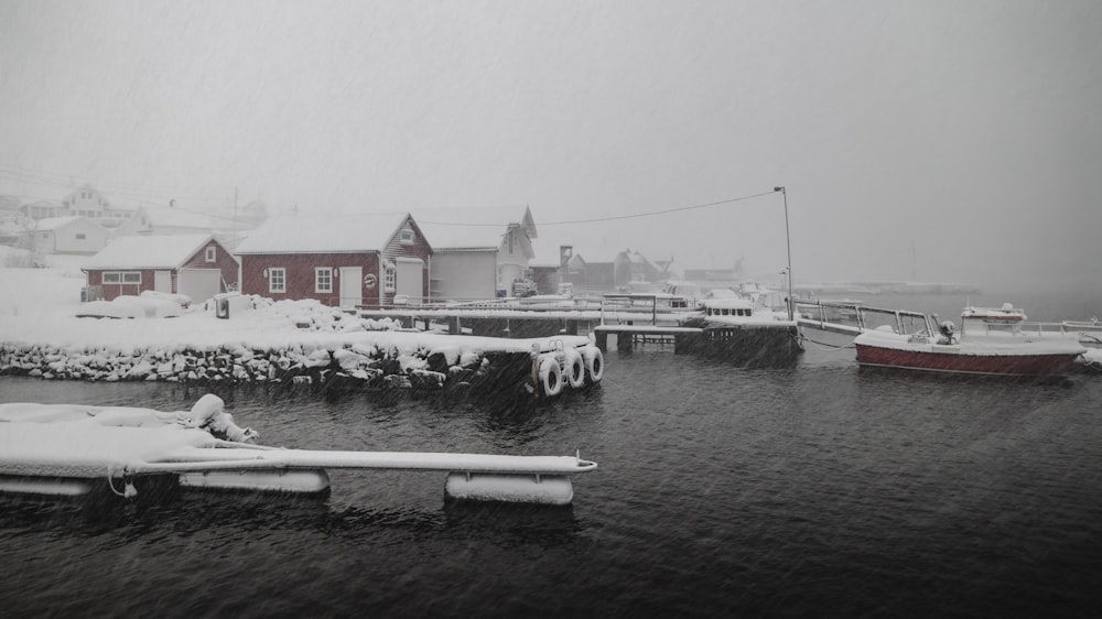 white and red house on body of water