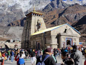 People visiting the Kedarnath Temple in the Himalayan mountains