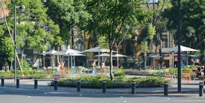 A vibrant outdoor space with adaptable seating options.