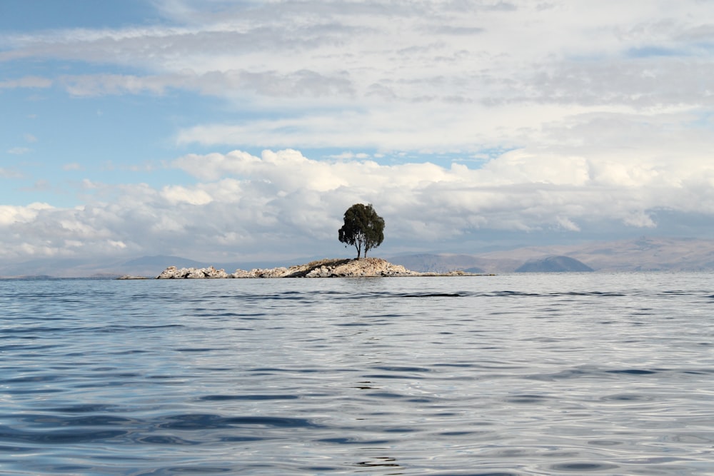 Formación de roca marrón en el mar bajo nubes blancas y cielo azul durante el día