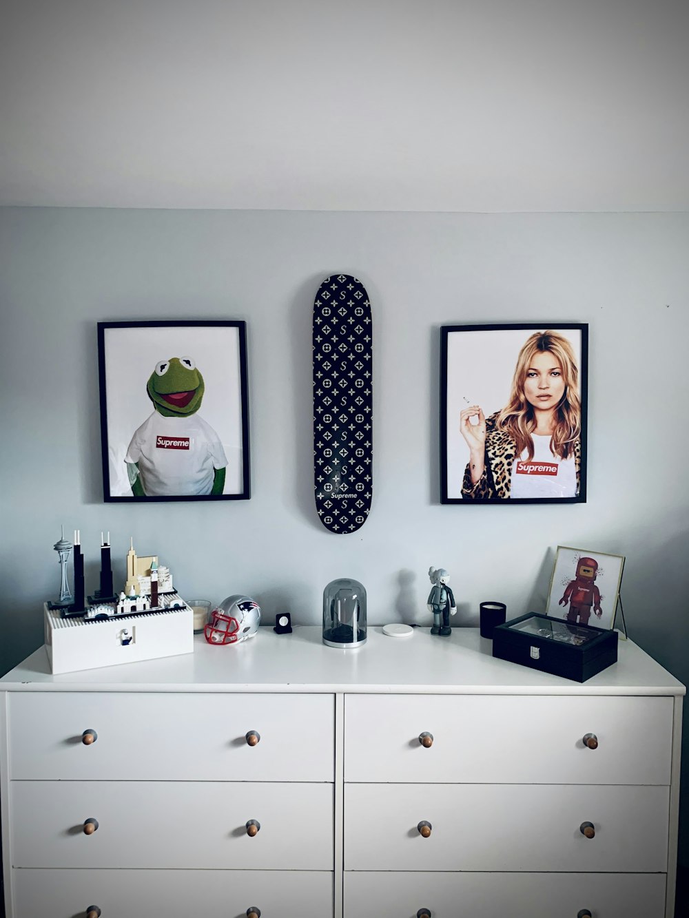 white wooden drawer with assorted items on top