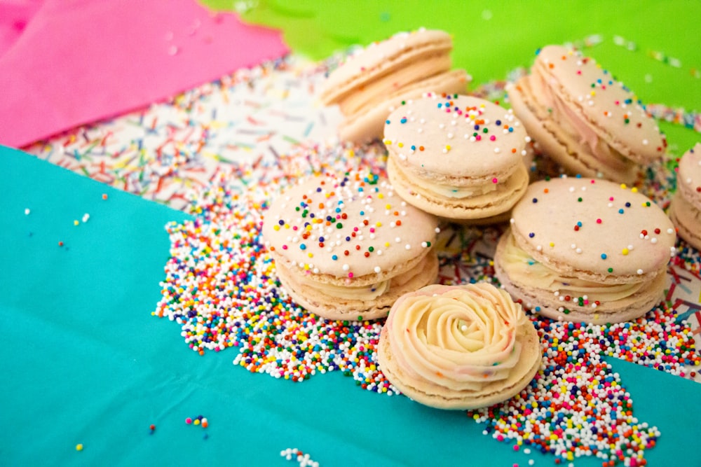 cupcakes on blue and pink floral table