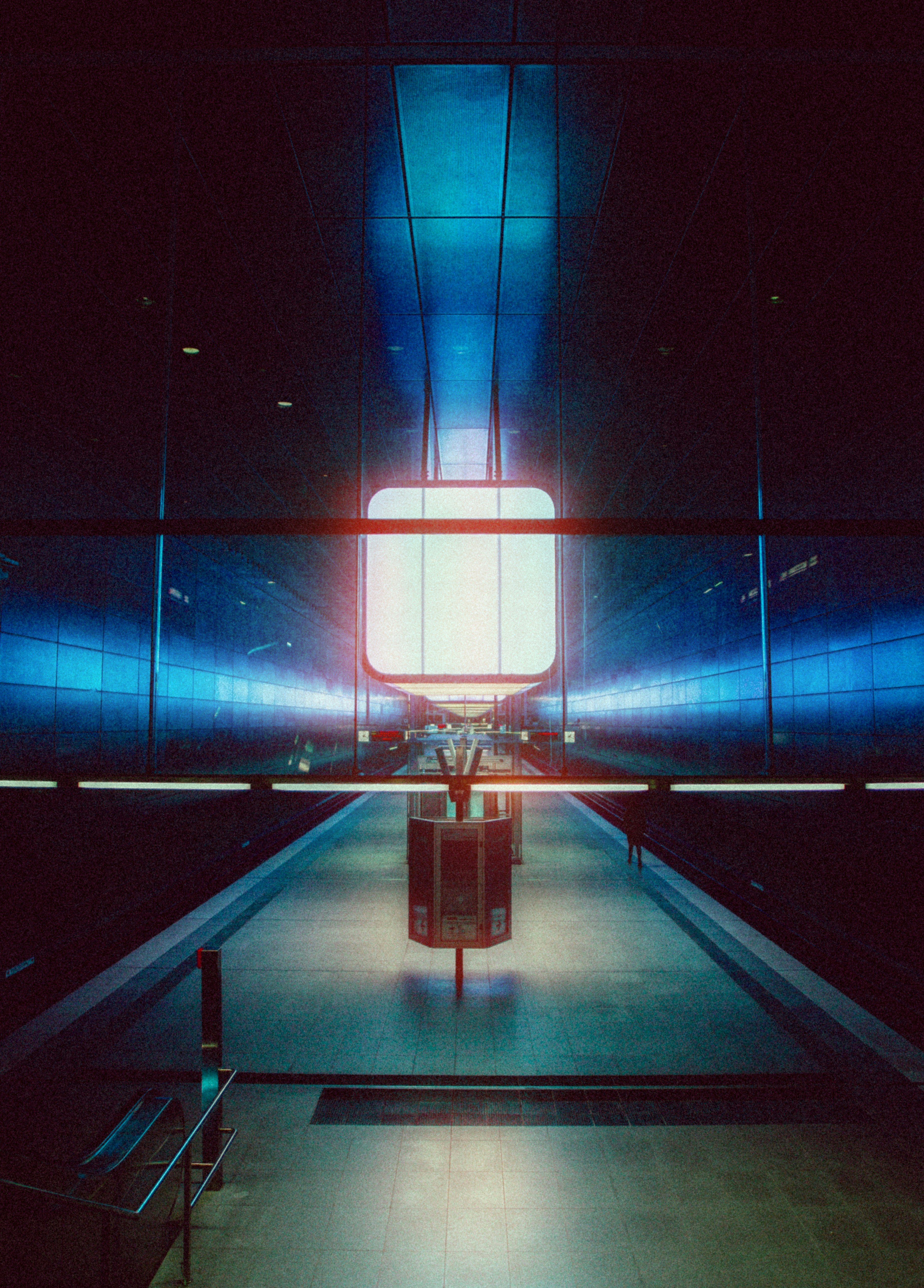 blue and red lighted tunnel