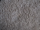 A close-up view of a textured, plush carpet with dense, fibrous strands in a neutral beige color.