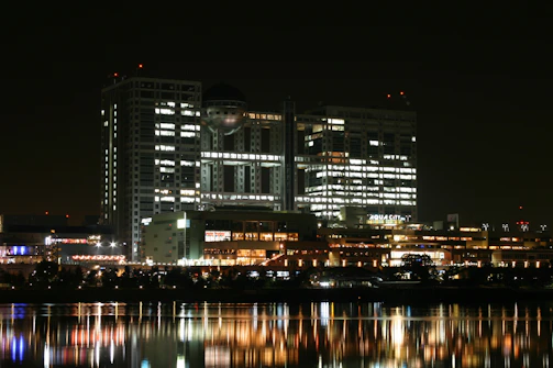 Night view of a well-lit office complex powered by expert electrical work.