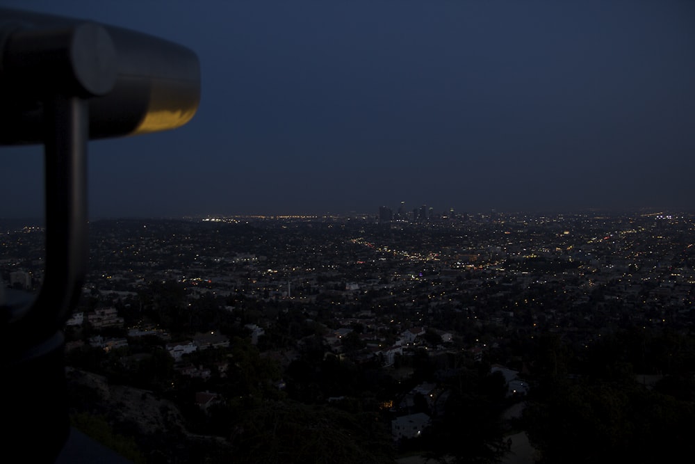 city skyline during night time