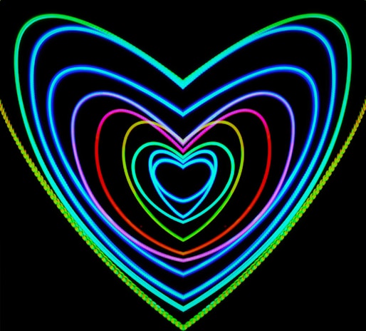 A playful mashup of classic movie reels and pixelated hearts glowing in neon yellow and black.