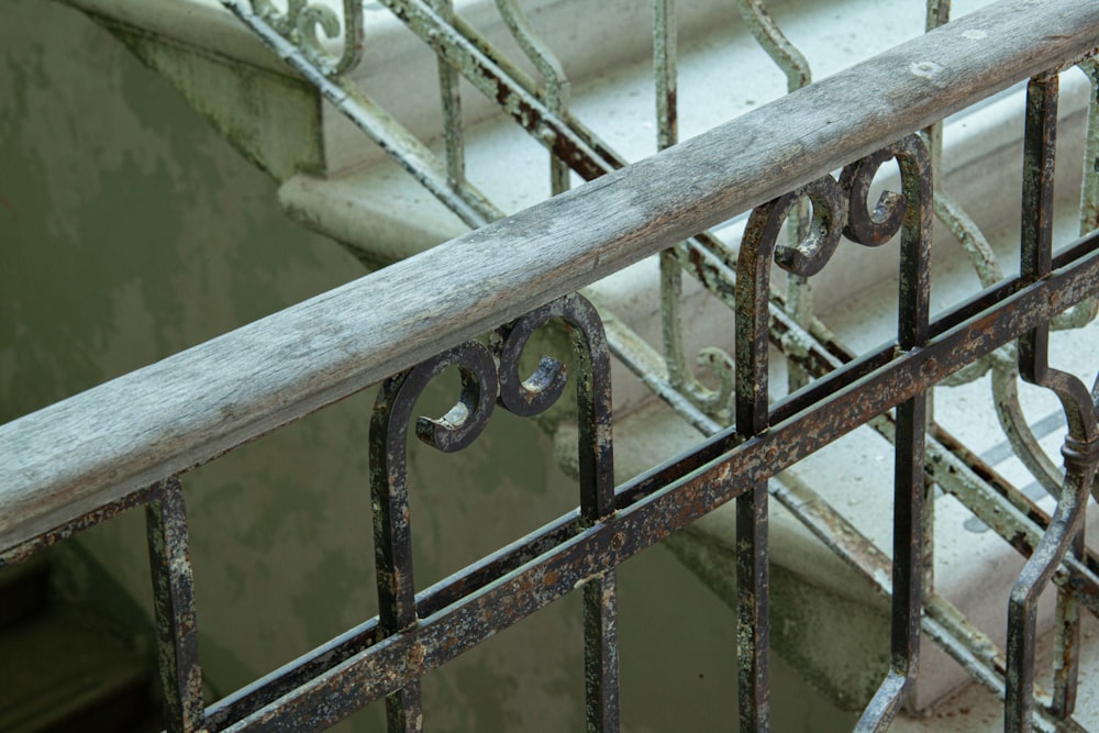 black metal fence on green concrete wall