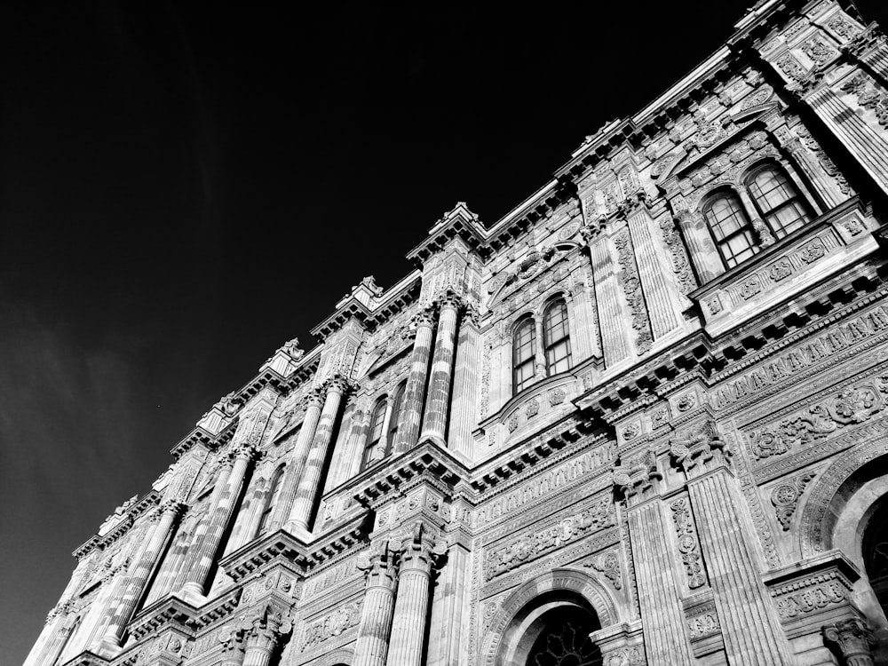 grayscale photo of concrete building