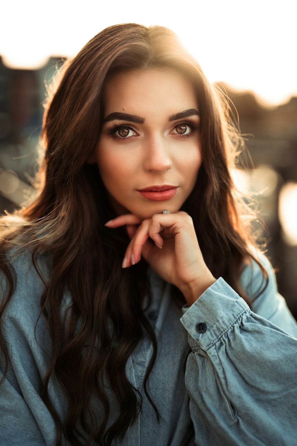 woman in blue denim jacket