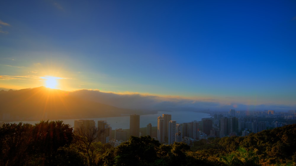 city skyline during golden hour