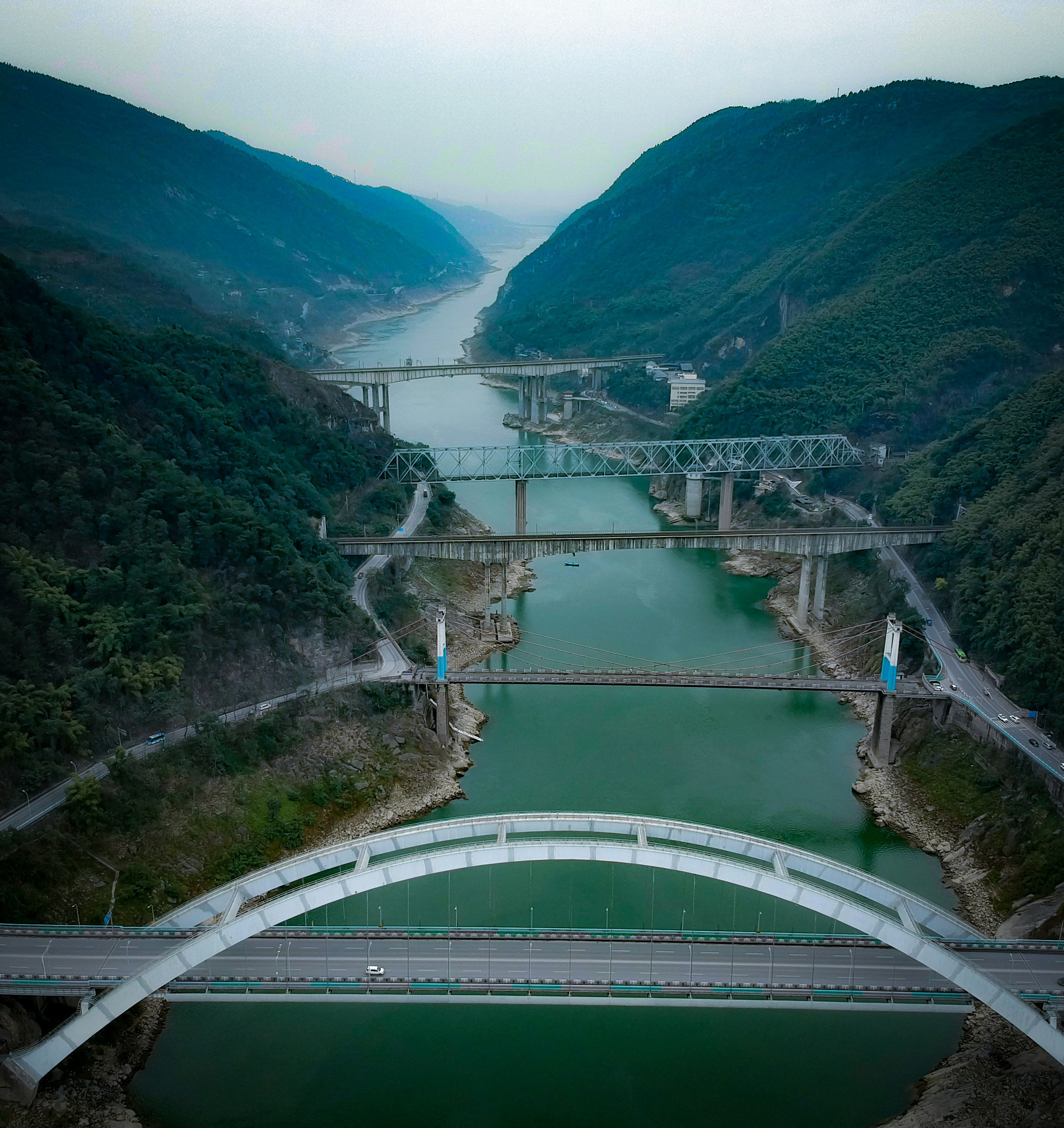 Aerial view of green mountains and river photo – Free 中国重庆市 Image on ...