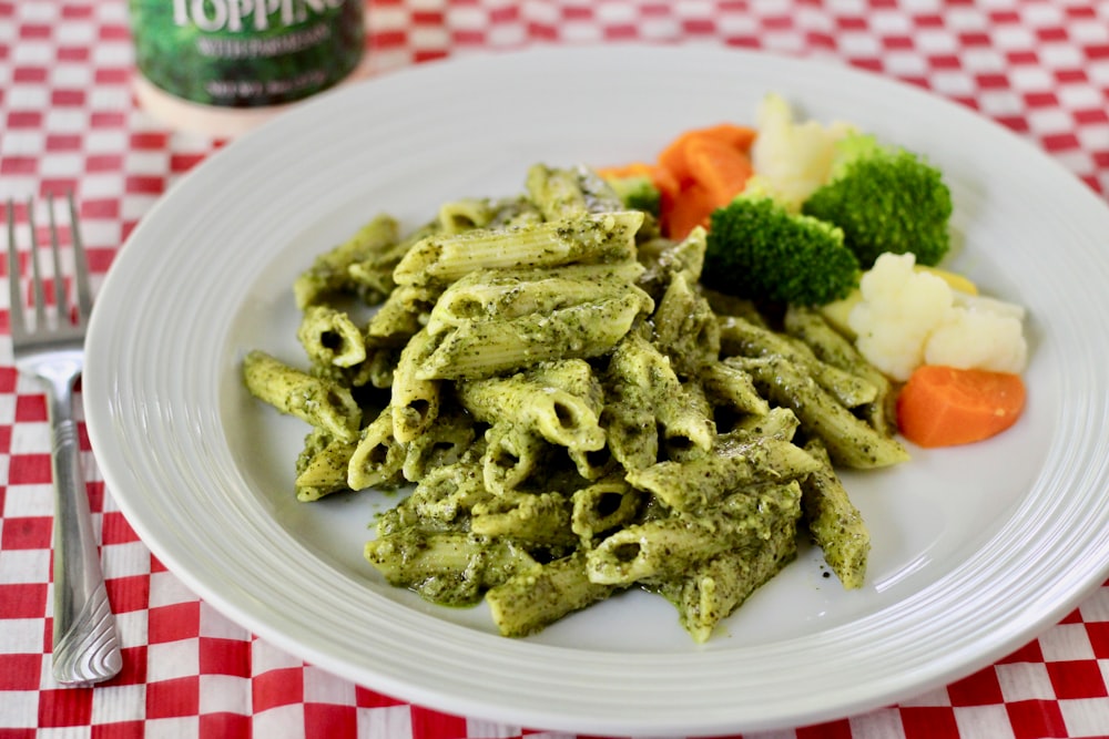 pasta dish on white ceramic plate