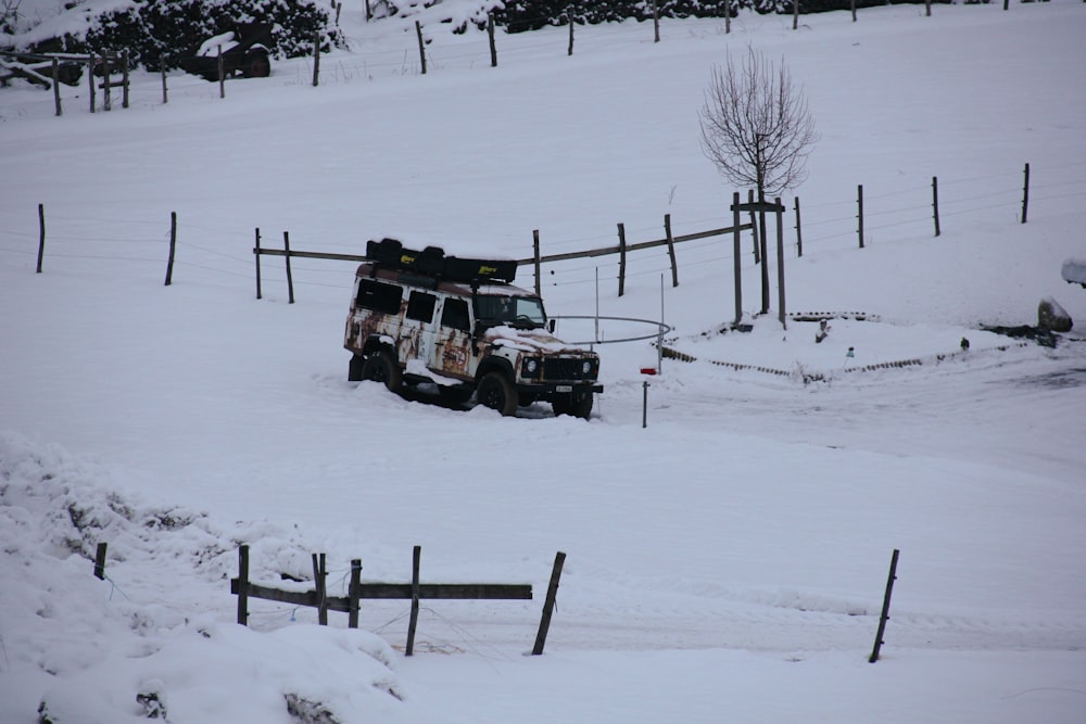 black suv on snow covered field during daytime