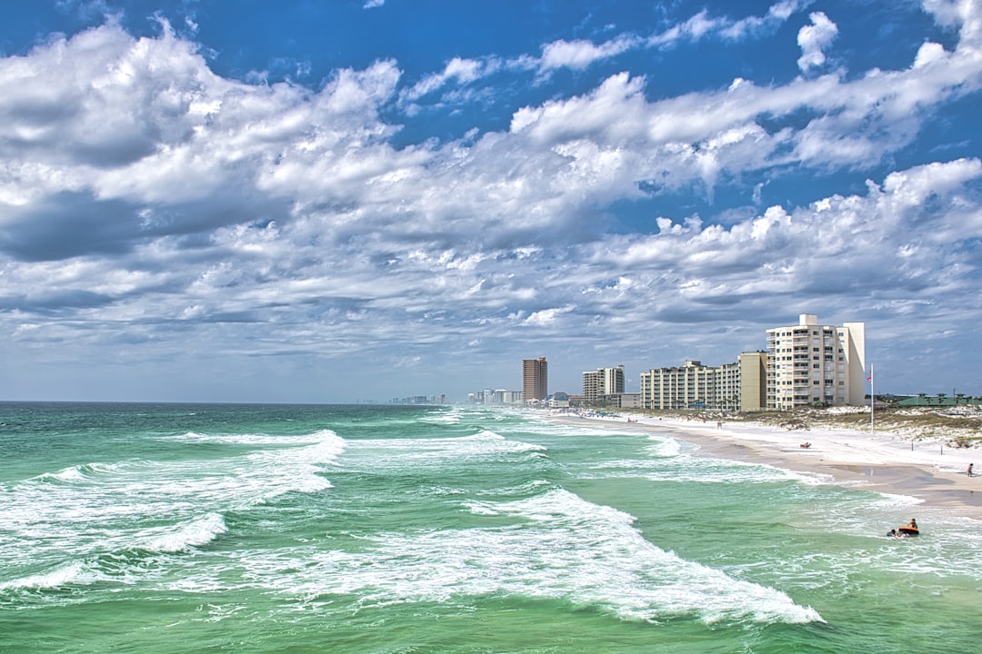 white and blue sky over the city skyline, A rough day at Panama City Beach